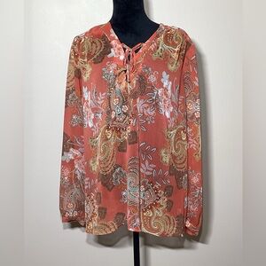 A.n.a Orange Paisley Peasant Blouse Size XXLT